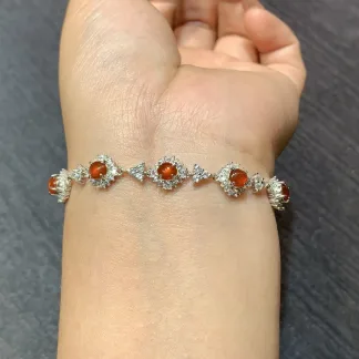 High-Icy Russet Red Natural Jadeite Cabochon Bracelet — S925 Silver · No. 8B3B