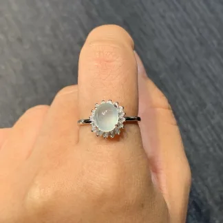 High-Icy Glowing Natural Jadeite Cabochon Ring — S925 Silver · No. 520F