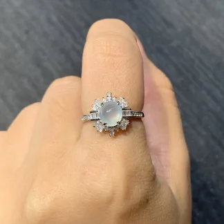 Icy Glowing Natural Jadeite Cabochon Ring — S925 Silver · No. 124A