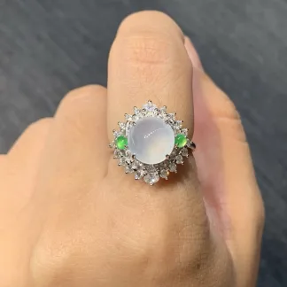 High-Icy Glowing Natural Jadeite Cabochon Ring — S925 Silver · No. A329