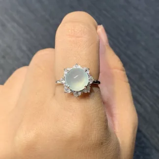 High-Icy Glowing Clear Natural Jadeite Cabochon Ring — S925 Silver · No. B847