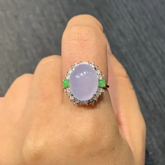 High-Icy Lavender Natural Jadeite Cabochon Ring — S925 Silver · No. 4F91
