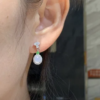 Icy Lavender Natural Jadeite Cabochon Drop Earrings — S925 Silver · No. 7A0E