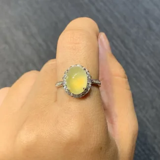 High-Icy Honey Yellow Natural Jadeite Cabochon Ring — S925 Silver · No. FD7A
