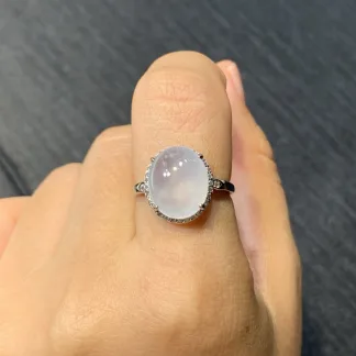 High-Icy Glowing Natural Jadeite Cabochon Ring — S925 Silver · No. AB8E
