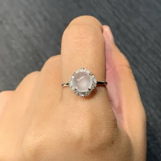 High-Icy Glowing Natural Jadeite Cabochon Ring — S925 Silver · No. A5A9