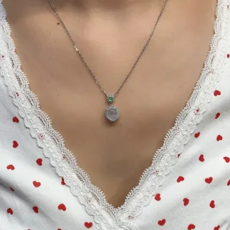 High-Icy Glowing Natural Jadeite Cabochon Necklace — S925 Silver · No. 8C8E
