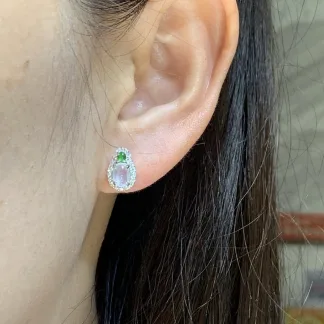 High-Icy Glowing Natural Jadeite Cabochon Stud Earrings — S925 Silver · No. C4C4