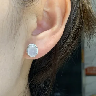 High-Icy Lustrous Natural Jadeite Cabochon Stud Earrings — S925 Silver · No. 05C7