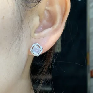 High-Icy Glowing Natural Jadeite Cabochon Stud Earrings — S925 Silver · No. 7640