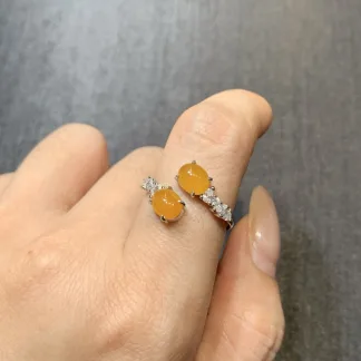 Icy Honey Yellow Natural Jadeite Cabochon Ring — S925 Silver · No. 5A55