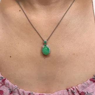 Icy Vivid Green Natural Jadeite Cabochon Pendant — S925 Silver · No. 45A9