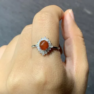 Icy Russet Red Natural Jadeite Cabochon Ring — S925 Silver · No. 642A