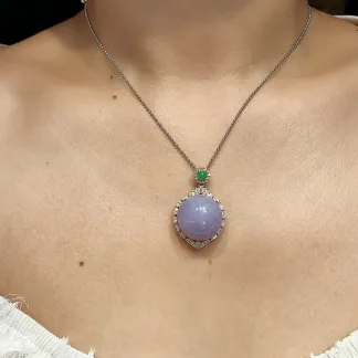 Lavender Natural Jadeite Cabochon Pendant — S925 Silver · No. 7037