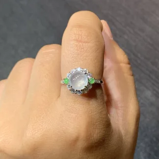 High-Icy Glowing Natural Jadeite Cabochon Ring — S925 Silver · No. 773E
