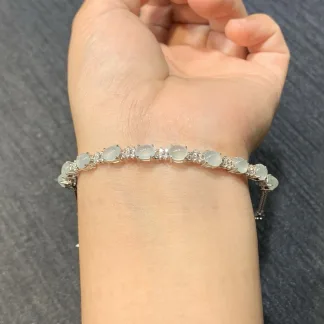 High-Icy White Natural Jadeite Bracelet — S925 Silver · No. 1F3F
