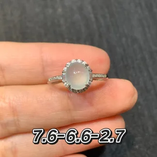 Icy Glowing Natural Jadeite Cabochon Ring — S925 Silver · No. 65E5