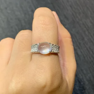 High-Icy Glassy Natural Jadeite Cabochon Ring — 18K Gold · No. AB38