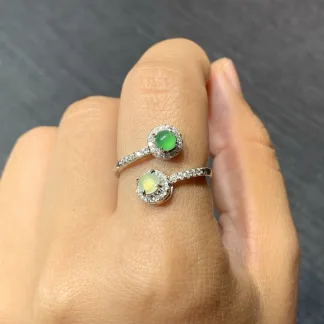 High-Icy Yellow and Green Natural Jadeite Cabochon Ring — S925 Silver · No. 8C23