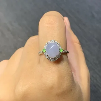 Lavender Natural Jadeite Cabochon Ring — S925 Silver · No. 0186