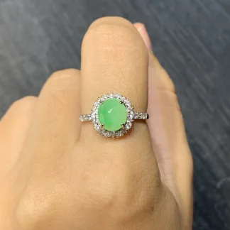 Icy Soft Vivid Green Natural Jadeite Cabochon Ring — S925 Silver · No. B4E7