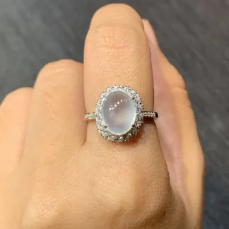 High-Icy Glowing Glassy Natural Jadeite Cabochon Ring — S925 Silver · No. FD6A
