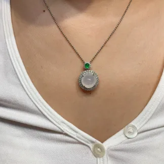 Icy Glowing Natural Jadeite Cabochon Pendant — S925 Silver · No. 6791