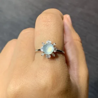 High-Icy Glowing Natural Jadeite Cabochon Ring — S925 Silver · No. 243C