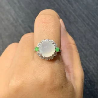 Icy Glowing Natural Jadeite Cabochon Ring — S925 Silver · No. DA48