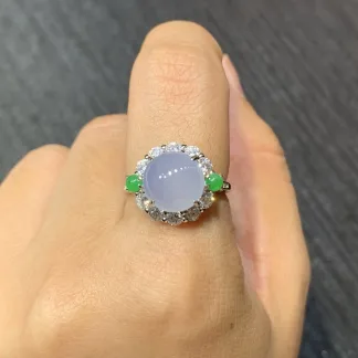High-Icy Lavender Natural Jadeite Cabochon Ring — S925 Silver · No. 182F