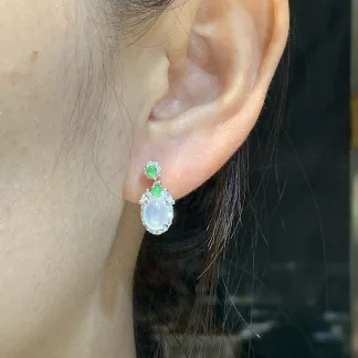 Icy Glowing Natural Jadeite Cabochon Drop Earrings — S925 Silver · No. 5806