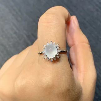 High-Icy Glowing Natural Jadeite Cabochon Ring — S925 Silver · No. AD53