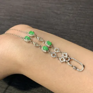 Icy Vivid Green Natural Jadeite Convertible Cabochon Chain — S925 Silver · No. D1D6