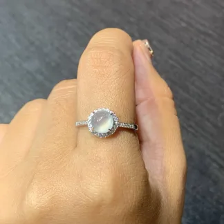 High-Icy Glowing Natural Jadeite Cabochon Ring — S925 Silver · No. 6212