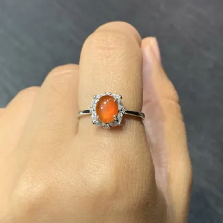 High-Icy Russet Red Natural Jadeite Cabochon Ring — S925 Silver · No. 514D