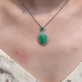 Vivid Green Natural Jadeite Cabochon Pendant — S925 Silver · No. 5A3A