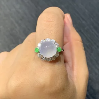 High-Icy Glowing Natural Jadeite Cabochon Ring — S925 Silver · No. AD1F