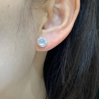 High-Icy Glowing Natural Jadeite Cabochon Stud Earrings — S925 Silver · No. BEEC