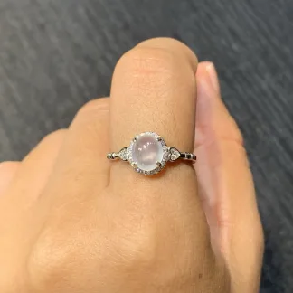 High-Icy Glowing Natural Jadeite Cabochon Ring — S925 Silver · No. 8542