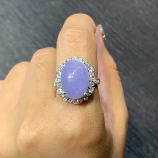 Lavender Natural Jadeite Cabochon Ring — S925 Silver · No. 6FEB