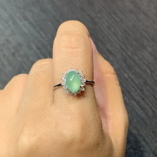 High-Icy Mint Green Natural Jadeite Cabochon Ring — S925 Silver · No. 0C0C