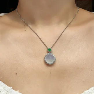 High-Icy Glowing Natural Jadeite Cabochon Pendant — S925 Silver · No. 54AA