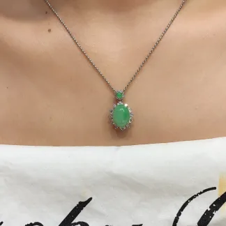 Icy Vivid Green Natural Jadeite Cabochon Pendant — S925 Silver · No. C01D