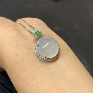 Icy Glowing Natural Jadeite Cabochon Pendant — S925 Silver · No. E265