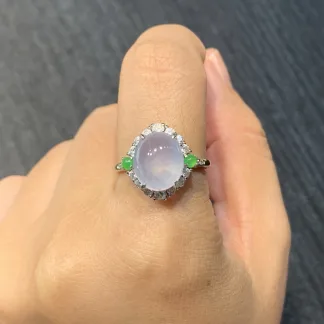 High-Icy Glowing Pink-Lavender Natural Jadeite Cabochon Ring — S925 Silver · No. 52AB