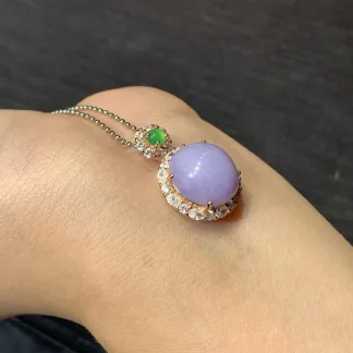 Lavender Natural Jadeite Cabochon Pendant — S925 Silver · No. D031