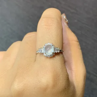 High-Icy Glowing Natural Jadeite Cabochon Ring — S925 Silver · No. 289B