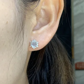 High-Icy Glowing Natural Jadeite Cabochon Stud Earrings — S925 Silver · No. 486F