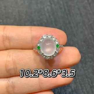 High-Icy White Natural Jadeite Cabochon Ring — S925 Silver · No. C354
