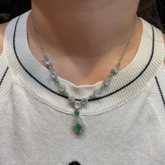 High-Icy White and Green Natural Jadeite Cabochon Necklace — S925 Silver · No. BC97